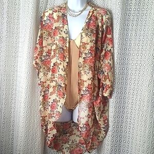 Red Lolly Sheer Floral Print Kimono Style Top